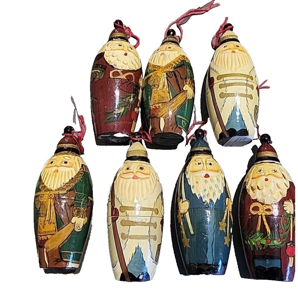 Santa Claus Nesting Dolls Wooden Christmas Ornaments Painted Set Of 7